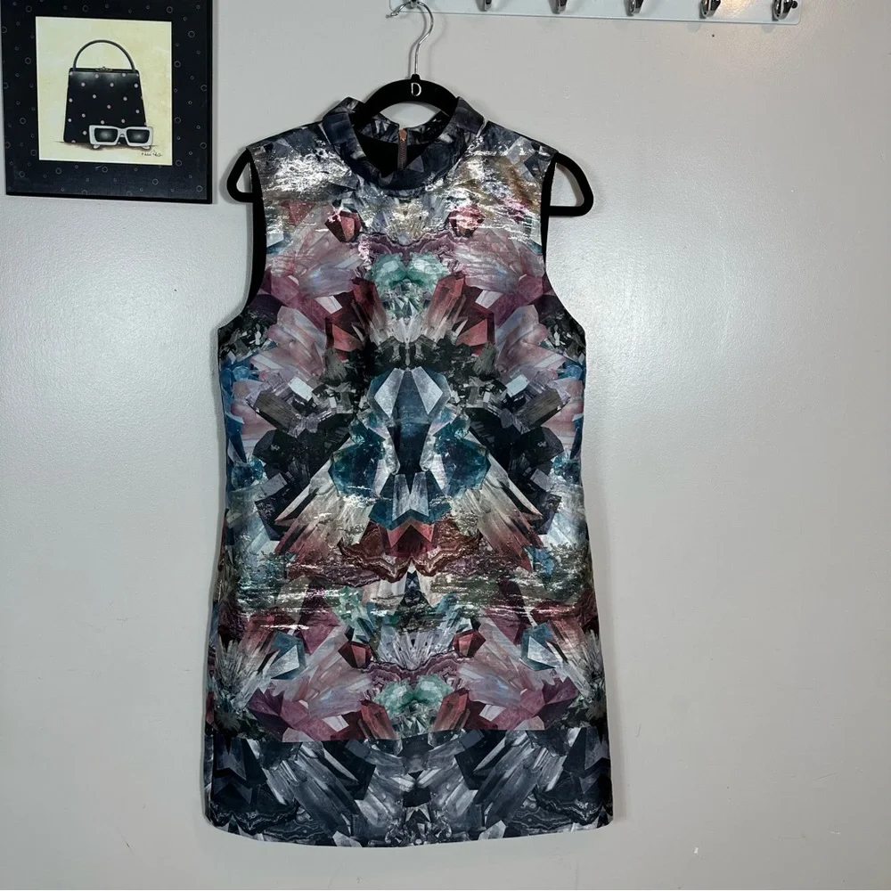 Ted Baker London Sleeveless Zip-Front Dress with Abstract Crystal Print - Picture 2 of 10